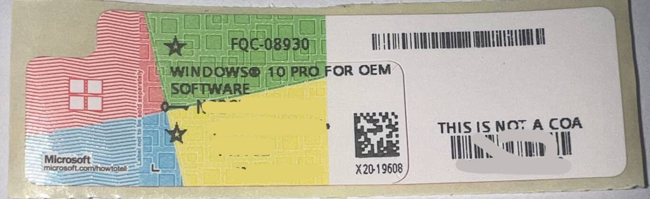 SELO HOLOGRAFICO WINDOWS 10 PROFESSIONAL COEM