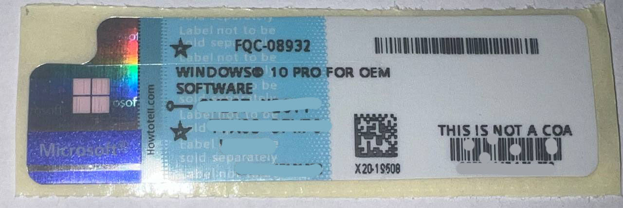 SELO HOLOGRAFICO WINDOWS 10 PROFESSIONAL COEM